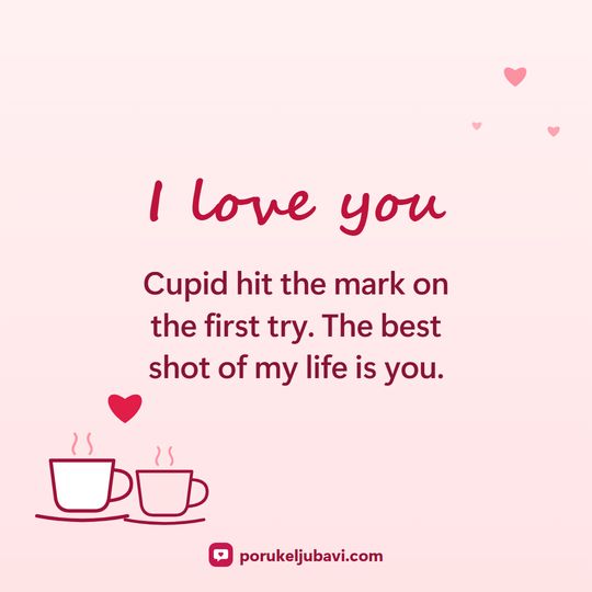 I love you: Cupid hit the mark on the first try. The best shot of my life is you.